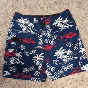 Columbia Blue and Red Board Shorts Tropical Swimwear